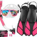 Snorkeling Gear for Adults with Fins Scuba Diving Gear Adult Professional Travel Snorkel Sets with Flippers,Anti-Fog Anti-Leak Diving Mask (US Men 4-8.5 | US Lady 6-9.5, Pink)