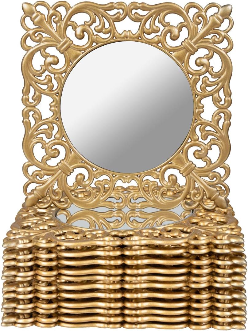 MAONAME 12" Gold Charger Plates Set of 12, Mirror Charger for Dinner Plates, Plastic Plate Chargers with Embossed Rims, Square Chargers for Table Setting, Wedding