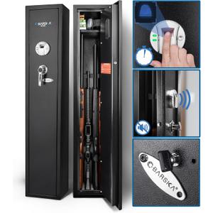 Barska Biometric Rifle Gun Safe  Quick Access Fingerprint Long Gun Safe for Home, DOJ Approved, Silent Mode, Removable Shelf, Backup Keys & Battery