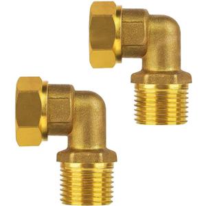 Water Line Adapter 1/2 IPS Female to 1/2 IPS Male 90 Degree Elbow Brass for clawfoot tub shower faucet mount connector (2-Pack