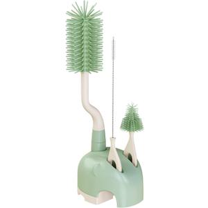 Silicone Bottle Brush Set with Stand, 360 Rotating Bottle Cleaning Brush Cleaner Set, Long Handle 3 in 1 Multipurpose Silicone Baby Bottle Straw Cleaner Brush (Green)