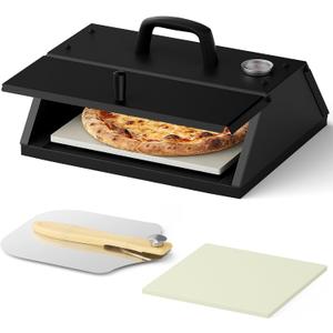 Pizza Oven for Grill, Grill Top Pizza Oven Kit with 12-inch Pizza Stone, Foldable Pizza Peel and Built-in Thermometer, Portable Outdoor Pizza Oven for Gas and Charcoal Grills
