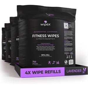 Wipex Gym Wipes for Equipment - Lavender Essential Oil Infused Cleaning Vinegar Solution - Natural, Large 8"x12" Wipes, 700 Count (Pack of 4), Fresh Fitness Center Cleaner