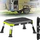 AUH RV StepsAdjustable Height Foldable Step Stool with Non-Slip Rubber Feet Aluminum RV Step, Stable Camper Steps Portable Handle, Reflective Tapes, Easy to Carry Supports Up to 1000lbs (Black)