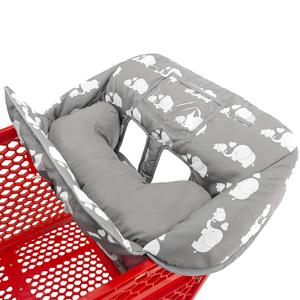 Soft Pillow Attached 2-in-1 Shopping Cart and High Chair Cover for Baby, Cotton Padded Cart Cover, Fold'n Roll Style, Portable with Carry Bag (Gray Elephant)