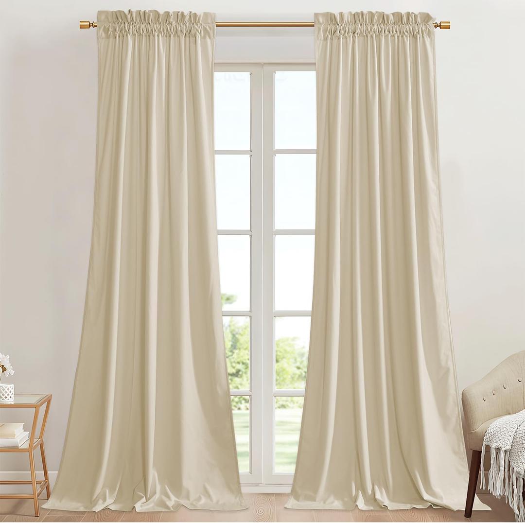 StangH 90 inches Beige Curtains for Nursery Bedroom Soft Velvet Light Dimming Privacy Window Drapes Elegant Home Decor for Laundry/Office/Dining Room, W42 x L90, 2 Panels