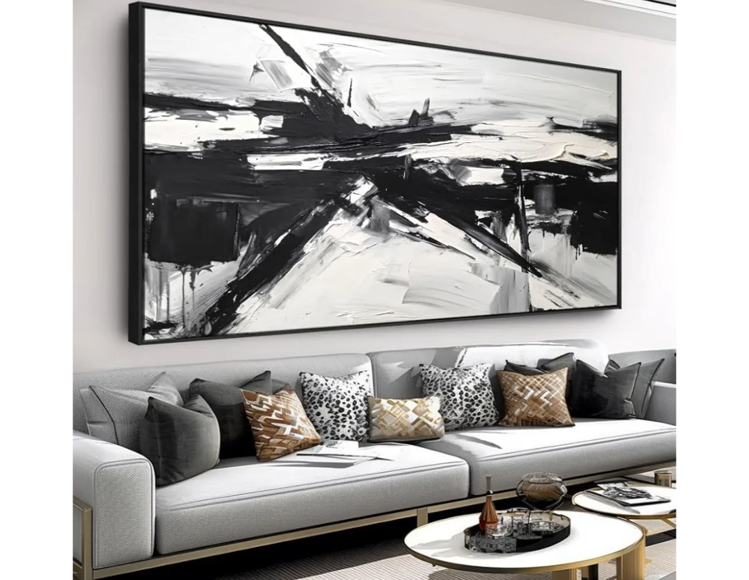Wall Art Abstract Canvas Painting Black and White Modern Artwork for Living Room Bedroom Dining Room Home Office Decor 20"x40" with Framed