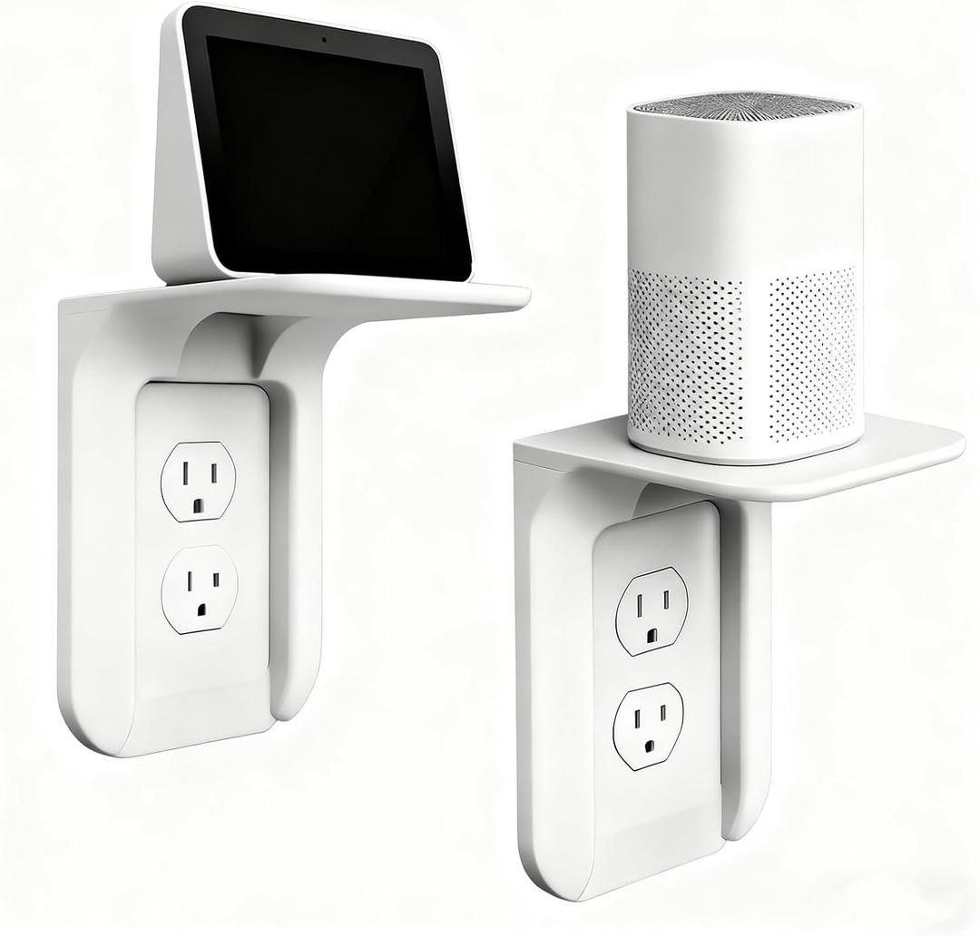 Outlet Shelf, Bathroom Wall Holder with Built-in Cable Management, Wall Organizer for Smart Home Decor Space Saving Electric Toothbrush Use as Echo Holder (2 Pack)