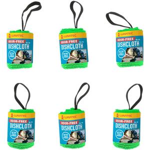 Odor-Free Dishcloths. The Perfect Scrubber, Dish Cloth, Sponge and Scouring Pad to Clean Your Dishes, Pots & Pans, and Kitchen Gear. Ideal for Home, RV, Boat Galley and Camp Site. (6-Pack) (Lime)