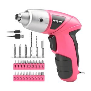 Hi-Spec Electric Screwdriver 27pc 3.6V Pink USB Small Power Screwdriver Set. Cordless & Rechargeable with Driver Bit Set