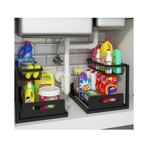 REALINN Under Sink Organizer, Pull Out Cabinet Organizer Slide Out Sink Shelf Cabinet Storage Shelves, Storages for Kitchen Bathroom, Black, 2 Pack