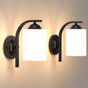 Phaosio 2 Pack Black Wall Sconces, Milk White Glass Bathroom Vanity Lights