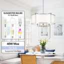 19.6''Drum Chandelier 5-Light Brushed Nickel Modern White Fabric Chandeliers for Dining Room Adjustable Farmhouse Pendant Light Fixture for Kitchen Island Living Room Bedroom