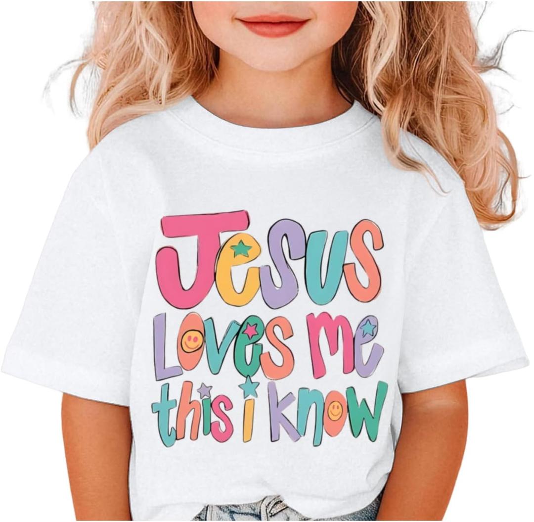 BINTEHGS Jesus Shirts for Kids Christian Graphic Tees for Girls Religious God Tshirts Inspirational Bible Verse Cute T-Shirts(White,4-5Years)
