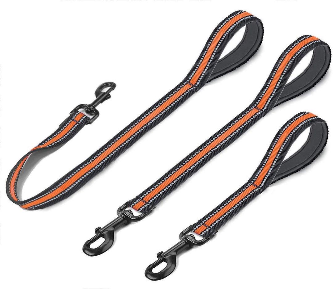 Cymiler Short Dog Leash,3 Sizes Nylon Short Traffic Leash with Padded Handle,Dog Short Training Leash with Highly Reflective Threads for Small Medium Large Dogs (Wide-Orange)