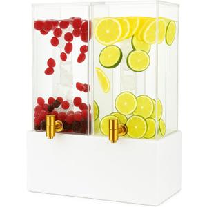 1.25 Gallon Dual Acrylic Beverage Dispenser with Metal Stand Two-Drink Server with Ice Cores & Stainless Steel Spigots