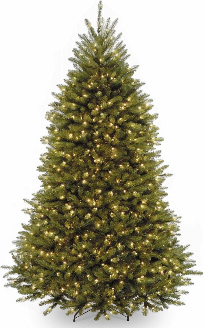 National Tree Company 7.5 ft Pre-Lit Dunhill Fir Artificial Christmas Tree, 600 Clear Lights, 2,189 Tips, Includes Stand, Green
