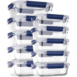 Glass Food Storage Containers with Lids Airtight, 10 Pack Meal Prep Containers, Bpa-free Lid Glass Lunch Box