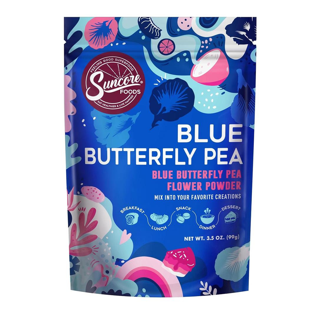 Suncore Foods Blue Butterfly Pea Powder, Blue Food Coloring Powder, Gluten-Free, Non-GMO, 3.5oz (1 Pack), EXP 12/27/2027
