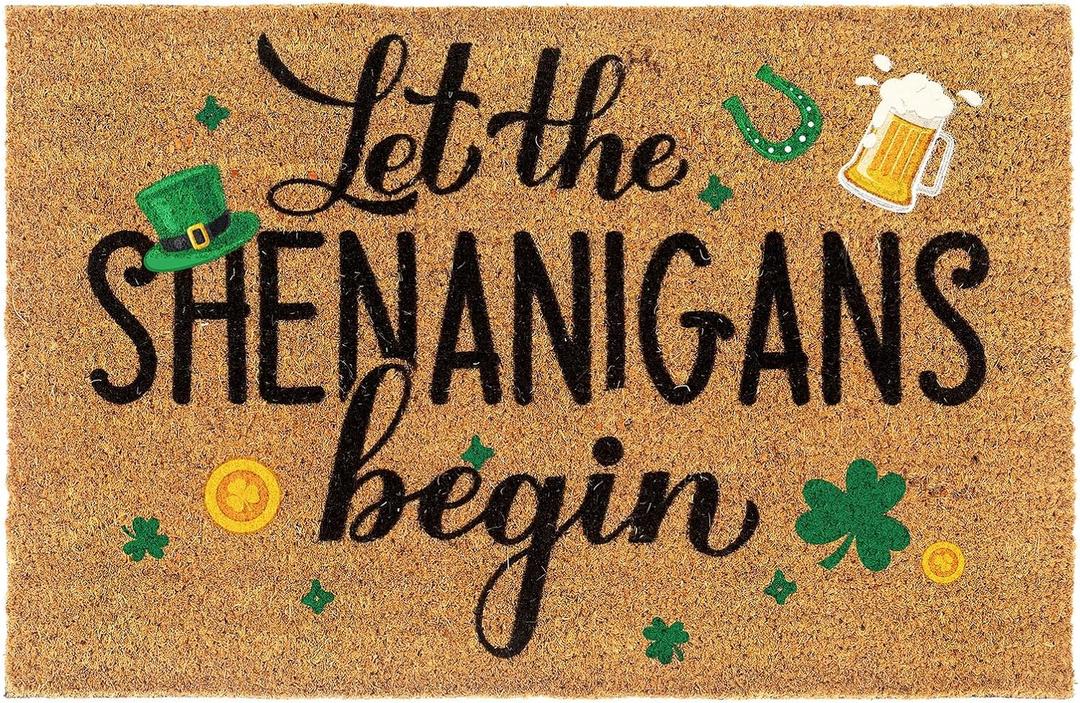 Ceenna St. Patrick's Day Welcome Doormat Outdoor St. Patrick's Day Coir Doormat with Non Slip Backing Shamrock Clover Green Irish Door Mat Front Porch Rugs for Home Entrance, 16 x 24 Inches