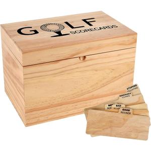 YeeBeny Golf Scorecard Collection Box, Golf Storage Box With 5 Wooden Dividers, Scorecard Keeper For Keepsakes Cards Club Storage Score Book Pencil Log, Unique Golf Gift (Brown)