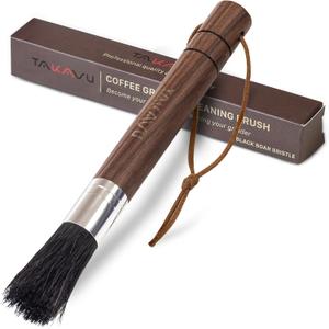 Takavu Coffee Grinder Cleaning Brush, Barista Brush with Black Boar Bristle, Espresso Machine Cleaner Tool, Brista Dusting Accessories Used on Group Heads, Shower Screen, Portafilter, Scoop, Tamper
