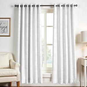 Mayfair Linen 3 Ply White Linen Curtains 84 Inch Length 2 Panels Set - Bedroom Living Room Curtains 84 Inches Long, Rod Pocket Back Tab Textured Window Drapes Soft Semi Sheer Light Filtering Panels