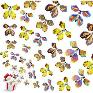 20 PCS Flying Butterfly Toy, Wind Up Flying Butterfly Surprise Box Wind Up Butterfly Surprise Toy for Wedding Birthday Party Book and Greeting Cards(5 Styles)