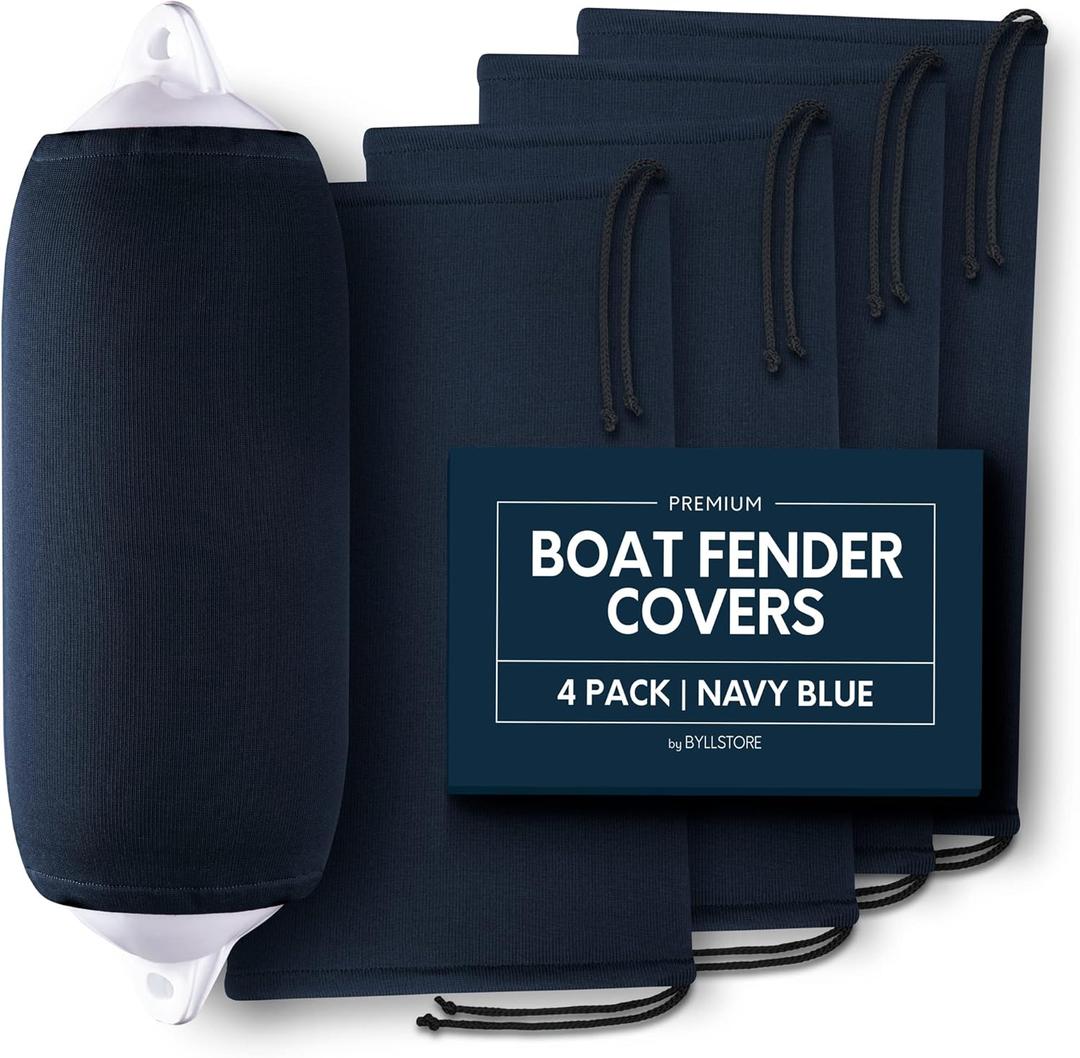 Boat Fender Covers | Several Size Options Available | Black & Navy Blue | 1, 2 & 4-Pack | Polyester (4-Pack, Navy Blue, 10 x 26)