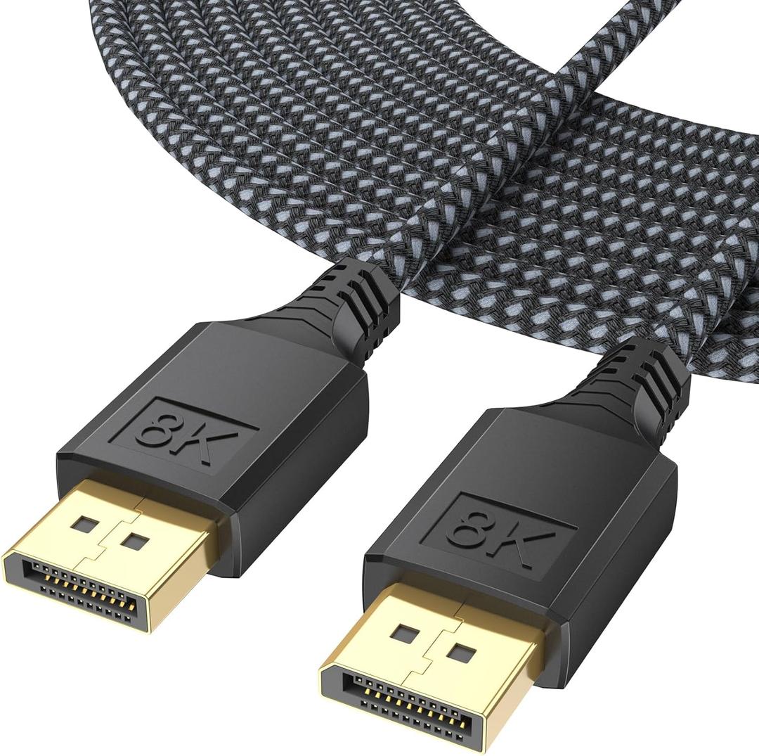 DisplayPort Cable 1.4 15FT, DP Display Port Cord (8K@60Hz, 4K@144Hz, 2K@240Hz, 32.4Gbps) Braided Male to Male Compatible for Gaming Computer Laptop PC to Monitor