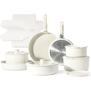 CAROTE 21pcs Pots and Pan Set, Nonstick Induction Cookware Detachable Handle,Cookware Set with Removable Handle (Cream White)
