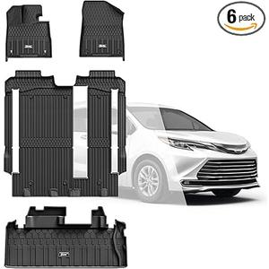 3W Floor Mats & Cargo Liner Fit Toyota Sienna 2021-2025 LE/XLE(Only for 8 Seat), TPE All Weather Custom Fit Floor Liner for Sienna 1st, 2nd and 3rd Row and Trunk, Black