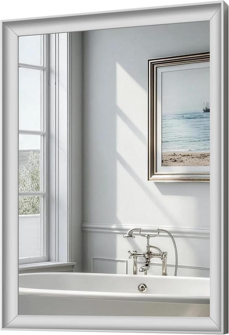 22x30 Inch Brushed Nickel Bathroom Mirrors for Over Sink | Aluminum Framed Rectangle Bathroom Vanity Mirror for Wall, Anti-Rust, HD Tempered Glass, Modern, Horizontal/Vertical