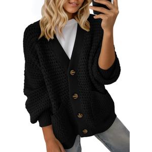 Dokotoo Women's 2026 Fashion Casual Open Front Long Sleeve Chunky Knit Cardigans Sweaters Outerwear Coats (Black, S)