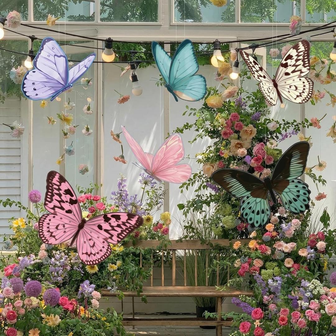 18 Pcs Large Butterfly Party Decorations 3D Paper Butterfly Hanging Decoration 2 Sizes Vibrant Paper Butterflies Birthday Party Supplies for Wedding Spring Baby Shower Room Ceiling Decor