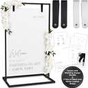 Black Wedding Easel Stand for Sign Board, 50x30x20 Welcome To Our Wedding Sign Display Stand w/ Design Bundle & Leather Straps for Hanging, Matte Steel Frame, Heavy Duty Easel Stand Welcome Sign Wedding Decoration