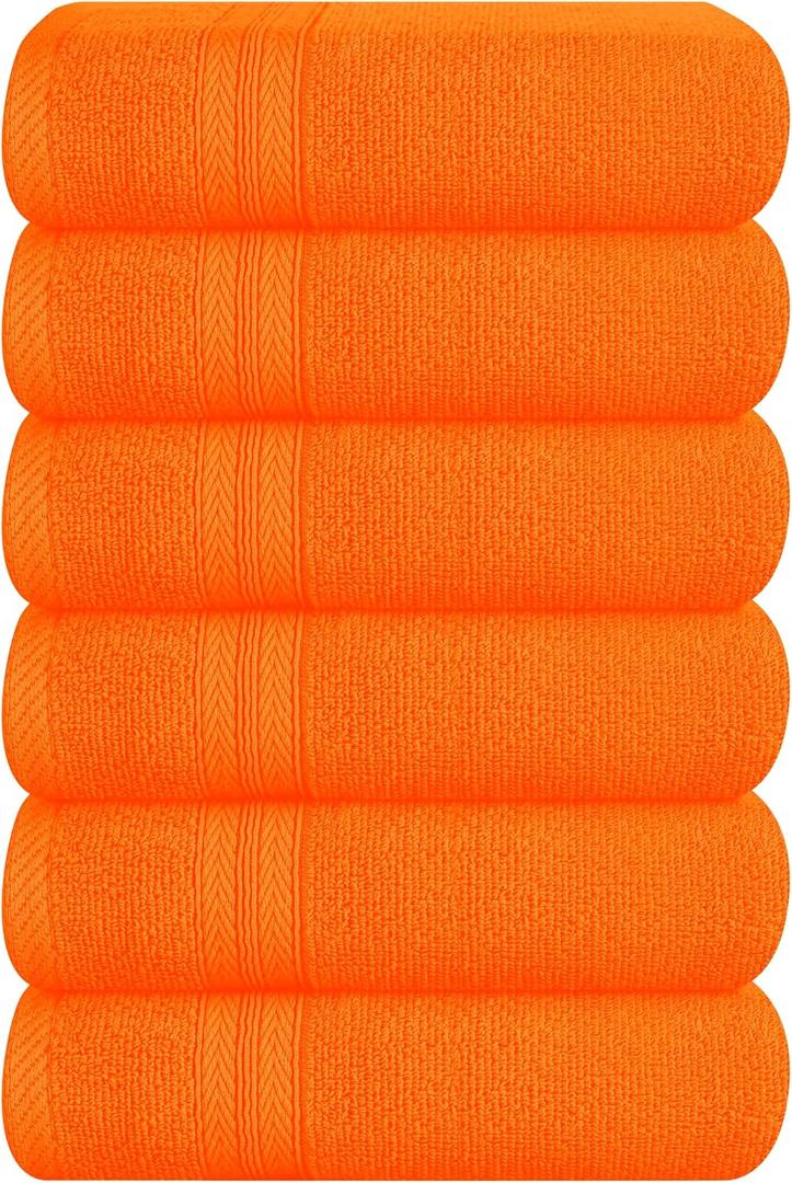 BOUTIQUO Ultra Soft 6-Piece Hand Towel Set 16x28-100% Ringspun Cotton - Durable & Highly Absorbent Hand Towels - Ideal for use in Bathroom, Kitchen, Gym, Spa & General Cleaning - Orange