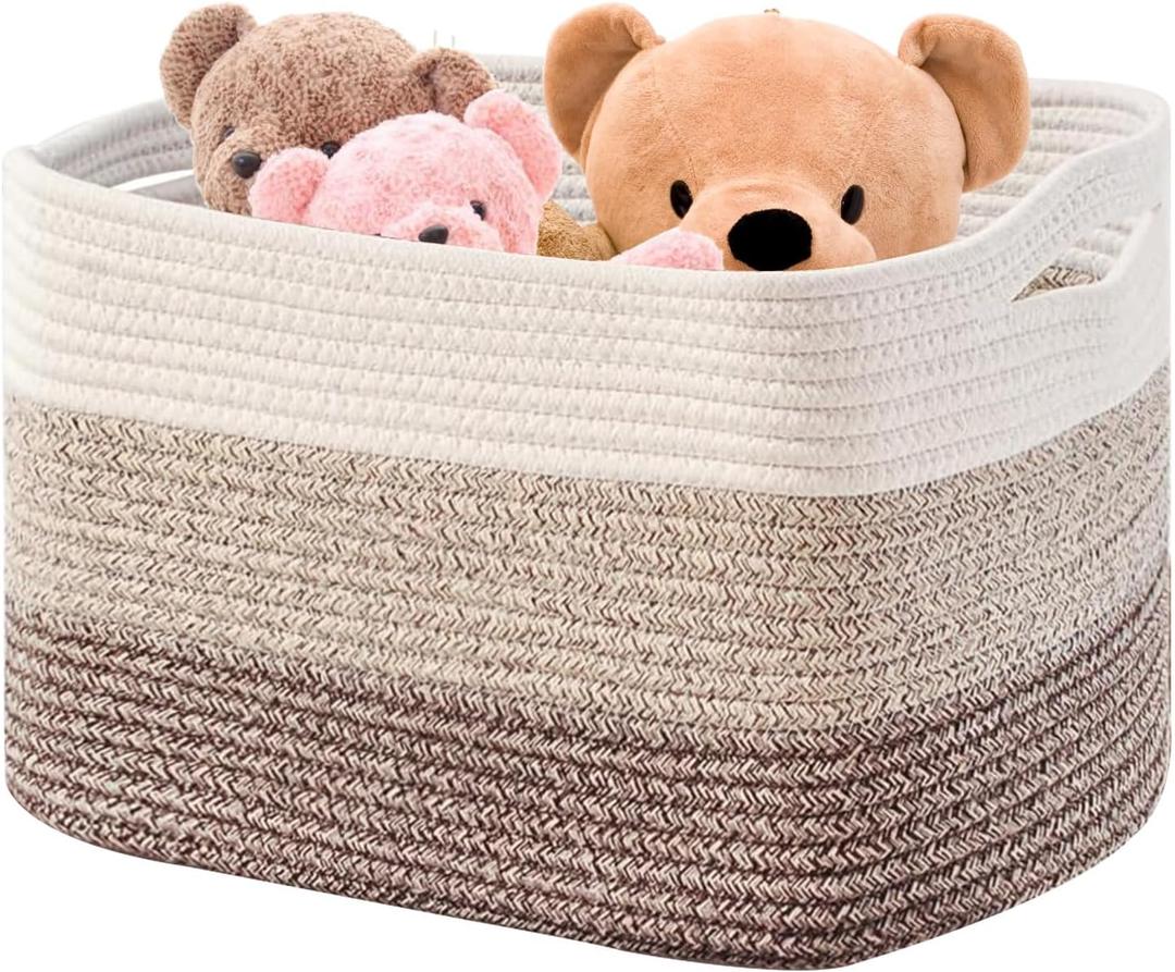 Boensi Gradient Yellow Laundry Basket With Handle - 21"17"12" Large Woven Cotton Rope Blanket Basket, Storage Basket For Blankets, Baby Toys & Clothes (Fits Bathroom, Nursery, Bedroom, Living Room)