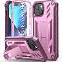 for iPhone 13 Case Protective Cover: for iPhone 14 / iPhone 16e Case Heavy Duty Military Grade Hard Protection Shock Proof Grip | Durable Dual-Layer Design with Built-in Kickstand(Pink Rose) (Pink Rose)