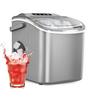 Ice Maker Countertop, Efficient Easy Carry Ice Machine, Self-Cleaning Ice Maker with Ice Scoop & Basket, 9pcs/ 8mins 26.6Lbs Per Day for Home/Office/Kitchen, Grey (GRAY)
