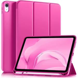 Akkerds Compatible with iPad (A16) 11th Generation Case 11 Inch 2025, for iPad 10th Generation Case 10.9 Inch 2022 with Pencil Holder, Slim Trifold Stand Protective Cover with Soft TPU Back, Rose