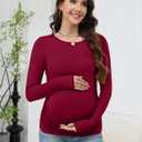 LOMON Maternity Shirts Long Sleeve Thermal Tops Side Ruched Casual Tshirt Crewneck Fleece Base Layer for Pregnant Women (XL)
