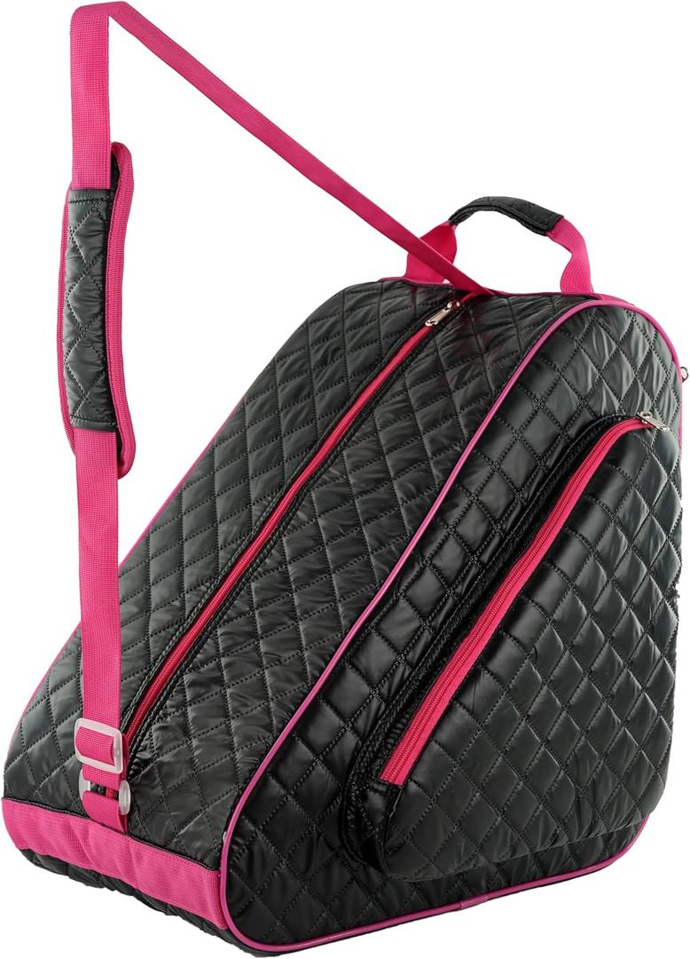 HEXIFUL Skate Bag for Ice, Inline, Roller & Quad Skates - Kids & Adults (Black/Pink 023)