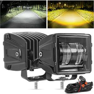 3Inch 100W Dual Color Cube LED Pod Lights with With DT Plug Wiring Harness Kit, White Offroad & Amber Square Fog Lamp, Flood Hood Ditch Light Fit for Trucks Jeep SUV SXS Ford F150 Tacoma Raptor