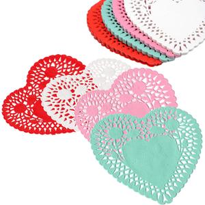 8 Inch Heart Shaped Paper Doilies - Pack of 100, 25 Each in Red, Pink, White and Blue - Heart Doilies Perfect for Valentine's Day Decorations.