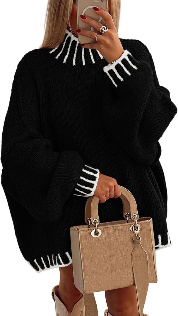 PRETTYGARDEN Women's 2026 Fall Oversized Pullover Sweaters Long Sleeve Mock Neck Chunky Knit Jumper Tops Winter Clothing (XL)