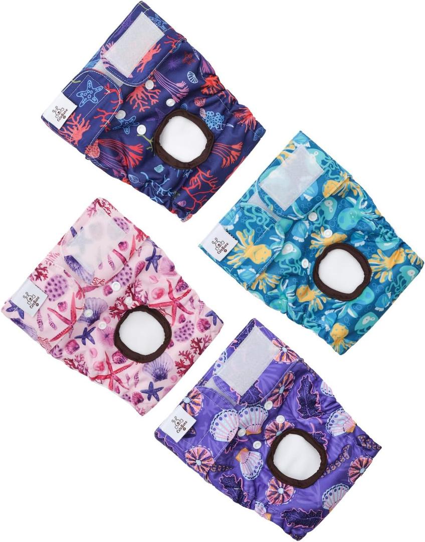 CuteBone Washable Female Dog Diapers 4 Pack Reusable Doggie Heat Diapers for Period FMG06 XL