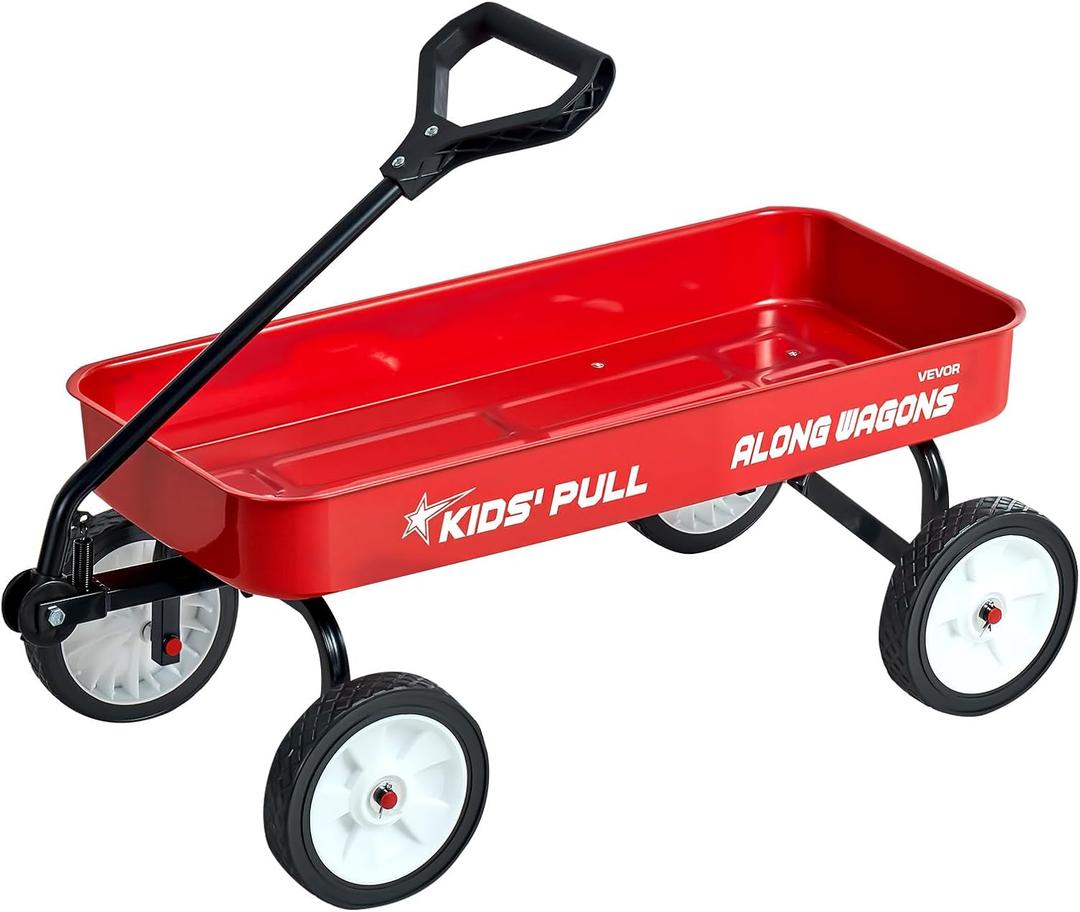 VEVOR 39 inch Pull Along Kids Wagon, Red Rolling Utility Cart Wagons for Kids, Cargo Wagon for Garden, Beach, Camping for Child Present