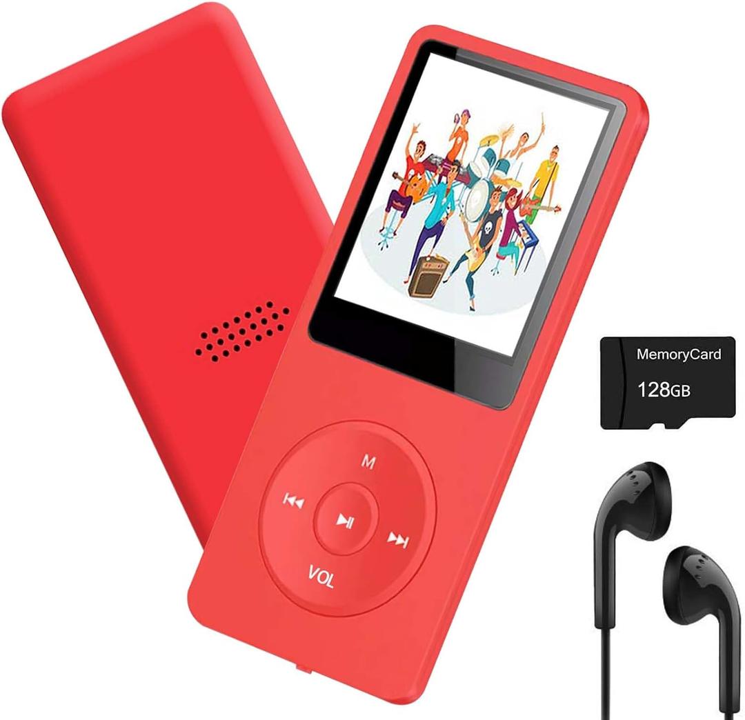 MP3 Player 128GB with Bluetooth 5.2 Portable HiFi Lossless Sound Mini Music Player Voice Recorder E-Book 1.8 inch HD Screen Built-in Speaker, Earphone Included