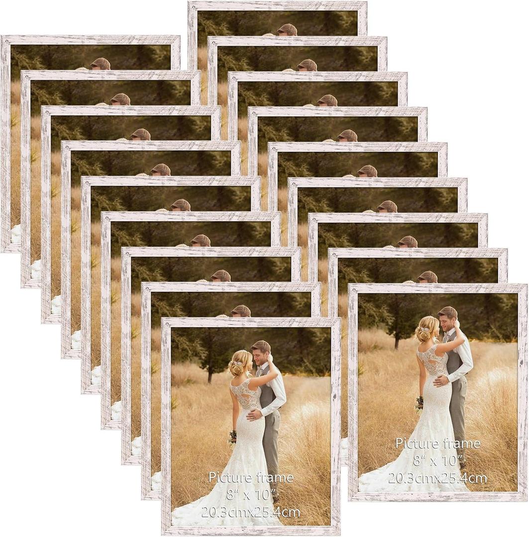 WIFTREY 8x10 Picture Frame Set of 18, Multi Photo Frames 8 by 10 Bulk for Wall Hanging or Tabletop Display, Distressed White